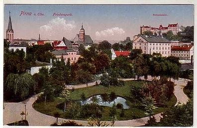 41690 Ak Pirna / Elbe Friedenspark + Sonnenstein um 1910