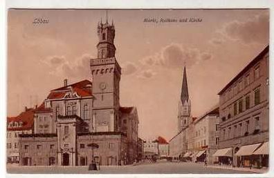 41706 Ak Löbau Markt, Rathaus und Kirche 1916