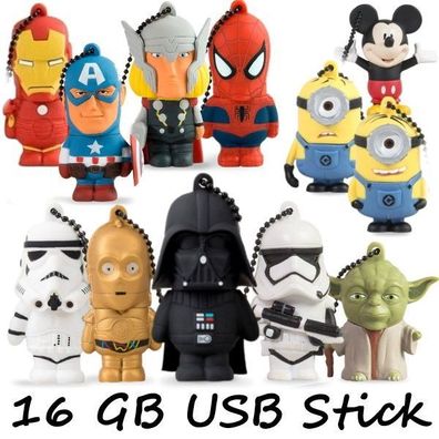 USB Stick 16GB Speicherstick Speicher Superman Spiderman Minions Star Wars NEU