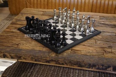 Schachspiel Aluminium Holz Schachfiguren Schachbrett Chrom Büro Dekoration Luxus