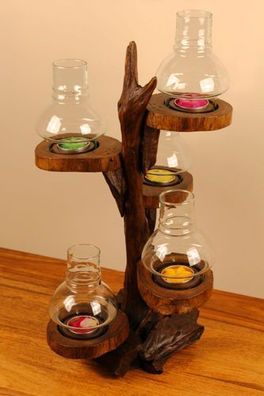 Wundersch/öne Baum Glas Holz Kerze Teelichthalter