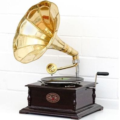 Grammophon 4-ECKIG Schellack RETRO LOOK Plattenspieler Messing Trichter Gramofon