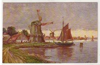 41460 Künstler Ak Windmühle am Hafen um 1920