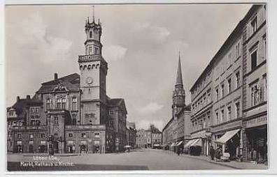 41734 Ak Löbau Markt, Rathaus und Kirche um 1930