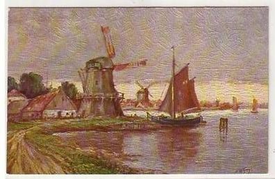 41461 Künstler Ak Windmühle am Hafen um 1920