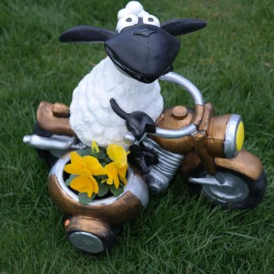 Schaf Molly auf Motorrad , zum Bepflanzen, Tierfigur Deko Garten Terrasse Lamm