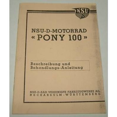 Betriebsanleitung NSU Pony 100 1937