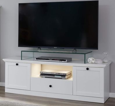 TV-Lowboard Fernsehtisch in weiß Landhaus TV-Gerät Unterteil 139 x 49 cm Baxter