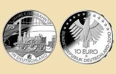 10 EURO Silber Gedenkmünze "Eisenbahn" BRD 2010 - PP