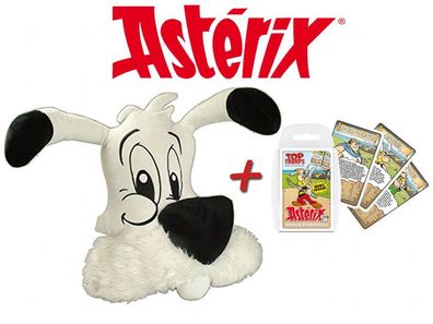 Idefix Kissen Kopfkissen (40x35x12cm) + Top Trumps Asterix Kartenspiel Obelix
