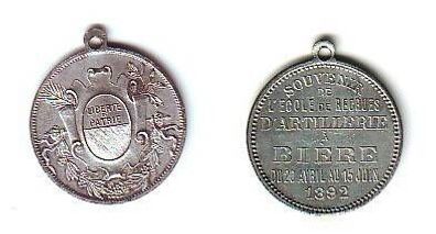 französiche Medaille Erinnerung Artillerie Biere 1892