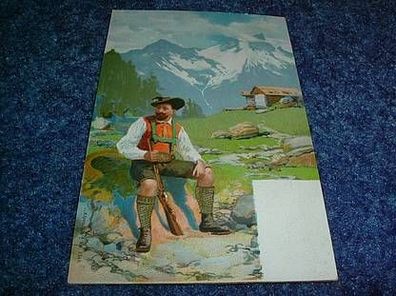 alte Postkarte-Jäger in den Bergen