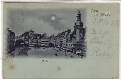 10/60 Mondscheinkarte Gruß aus Leipzig Markt 1899
