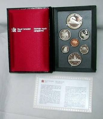 Etui mit Kursmünzsatz 7 Münzen Kanada 1986 in PP
