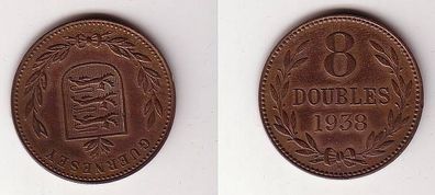 8 Doubles Kupfer Münze Guernsey 1938