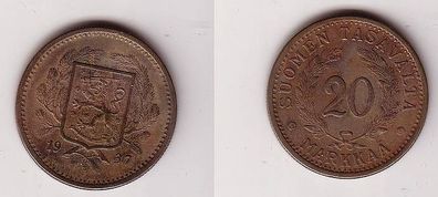20 Markka Messing Münze Finnland 1937