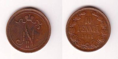 10 Penniä Kupfer Münze Finnland 1914