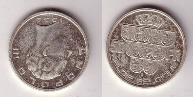 50 Francs Silber Münze Belgien 1939