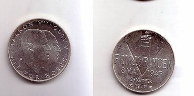 25 Kroner Silber Münze Norwegen 1970