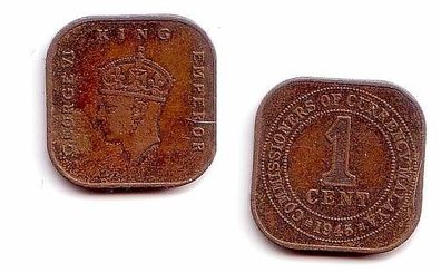 1 Cent Kupfer Münze Britisch Malaya 1945