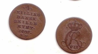 4 Skilling Silber Münze Dänemark 1807