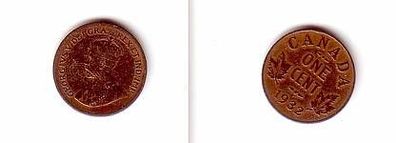 1 Cent Kupfer Münze Kanada Canada 1932