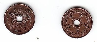 1 Centimes Kupfer Münze Belgisch Kongo 1888