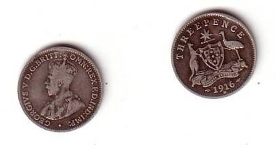 3 Pence Silber Münze Australien 1916