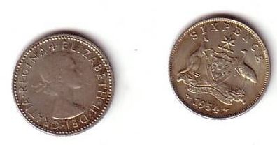 6 Pence Silber Münze Australien 1954