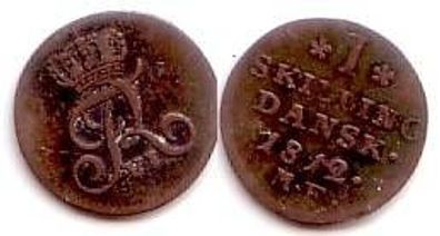1 Skilling Kupfer Münze Dänemark 1812