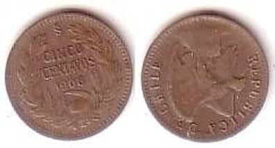 5 Centavos Silber Münze Chile 1908