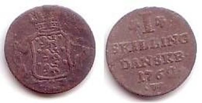 1 Skilling Silber Münze Dänemark 1762