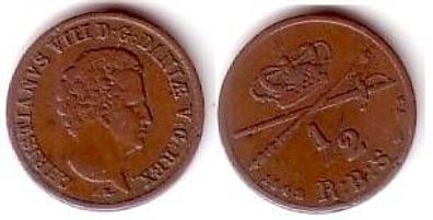 1/2 Rigsbank Skilling Kupfer Münze Dänemark 1842