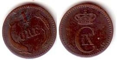 1 Öre Kupfer Münze Dänemark 1882