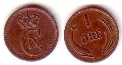 1 Öre Kupfer Münze Dänemark 1887