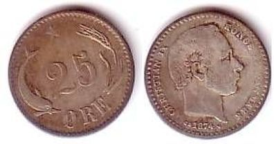 25 Öre Silber Münze Dänemark 1874