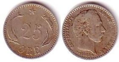 25 Öre Silber Münze Dänemark 1891