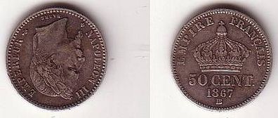 50 Centimes Silber Münze Frankreich 1867