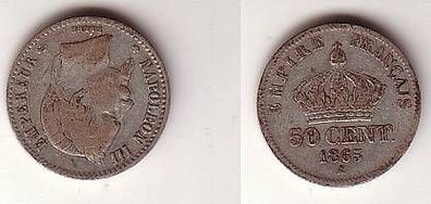 50 Centimes Silber Münze Frankreich 1865 A