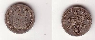 20 Centimes Silber Münze Frankreich 1866 BB