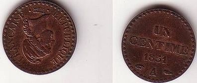 1Centime Kupfer Münze Frankreich 1851 A