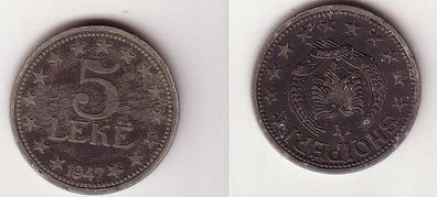 5 Leke Zink Münze Albanien 1947