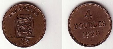 4 Doubles Kupfer Münze Guernsey 1920