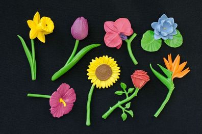 7x Set Blumen Miniblings Figuren Miniatur Blüten Frühling Rose Tulpe Sonnenblume