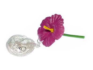 Hibiskus Halskette Miniblings Blume Blumenkette Blumen 80cm Kette rosa pink