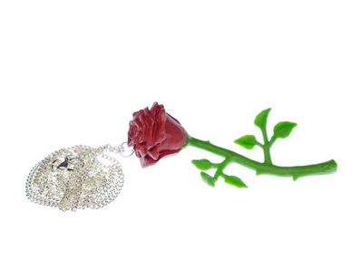 Rose Halskette Miniblings Blume Blumenkette Blumen 80cm Kette rot Liebe