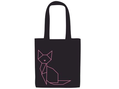 Tasche Katze Baumwolltragetasche Beutel Miniblings Geometrisch schwarz pink