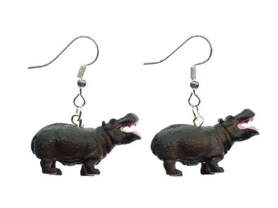 Nilpferd Ohrringe Ohrring Miniblings Hänger Hippo Safari 30mm Gummi Flusspferd