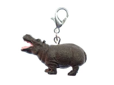Nilpferd Hippo Charm Miniblings Anhänger Safari Zoo Gummi 30mm grau Flusspferd