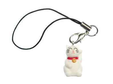 Glückskatze Winkekatze Handyanhänger Miniblings Maneki Neko Katze Manineko weiß